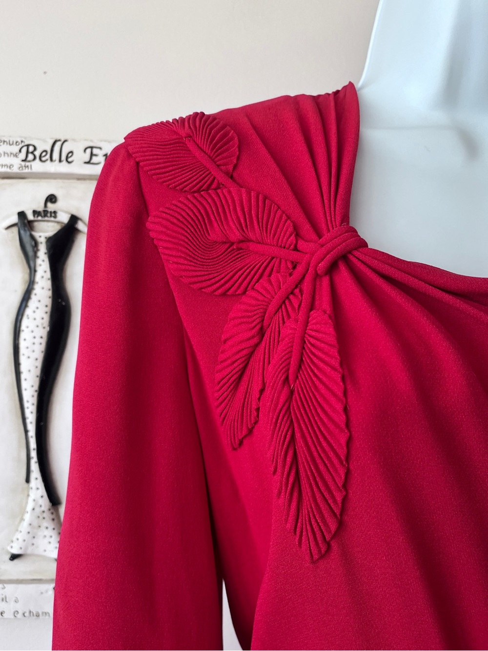 Women’s 80s Vintage Red Long Belted Wedding Guest Evening Wear Dress Size M - Picture 2 of 7